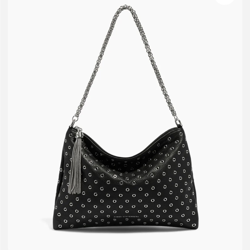 BNWT AIMEE KESTENBERG Black Genuine Leather Eyelet Grommet Shoulder Bag